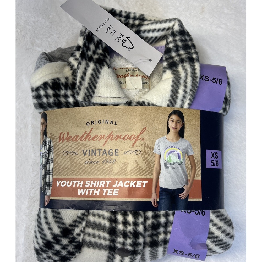 Weatherproof Vintage Kids Plaid Shirt Jacket with Graphic Tee Set XS 5/6 Black